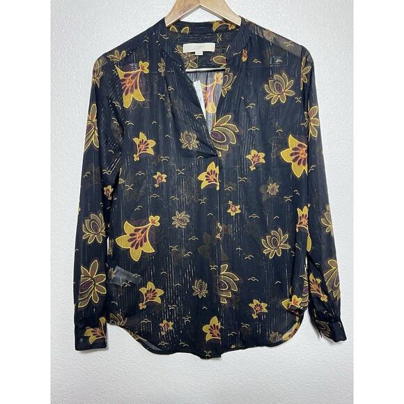Loft Sheer Top Blouse Dark Floral Mettalic Sz XS NEW - Picture 1 of 6